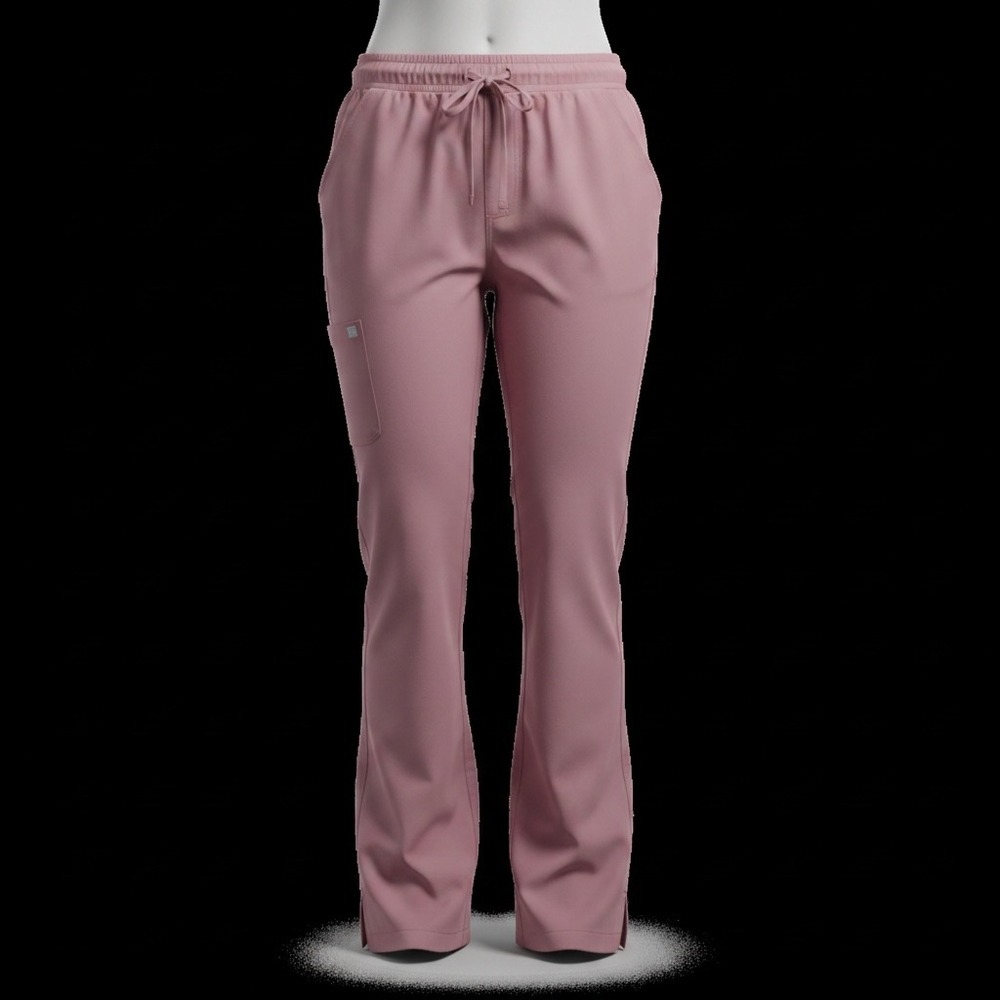 Pink curvy flare flowy bottom scrubs pants with drawstring waist nurse pocket S